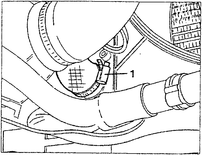 Engine coolant drain point with hose disconnected