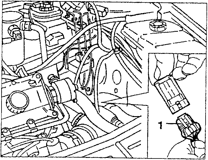 Engine bay showing electrical connection of mileage recorder sensor