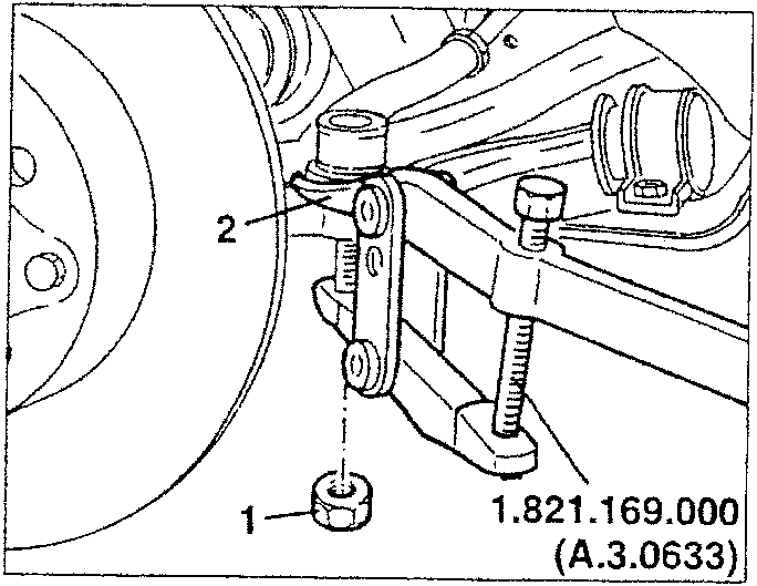 Extractor tool separating the steering rod from the control lever