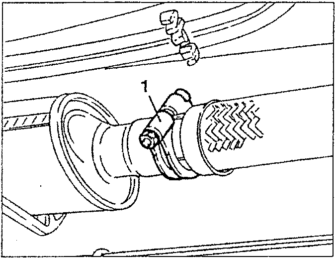 Exhaust pipe front section with gasket shown.