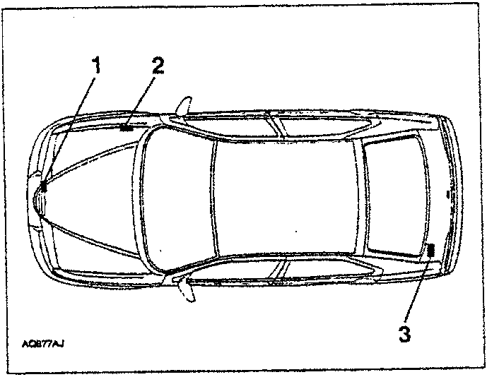 Top view of car showing three labels