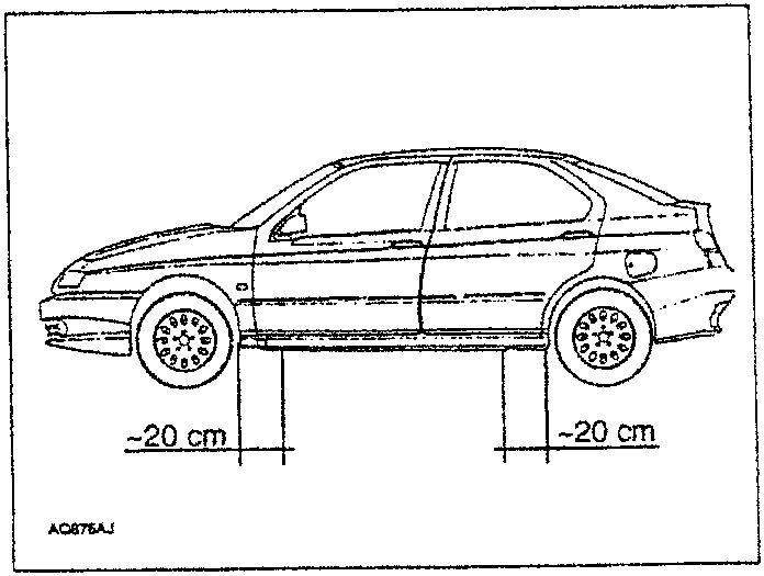 Side view of car with lifting points marked