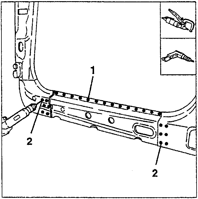 Diagram showing removal of welding spots with tools