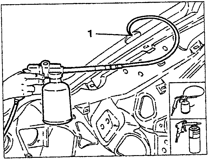 Illustration showing application of antitrust and protective coating using a blower and spray can