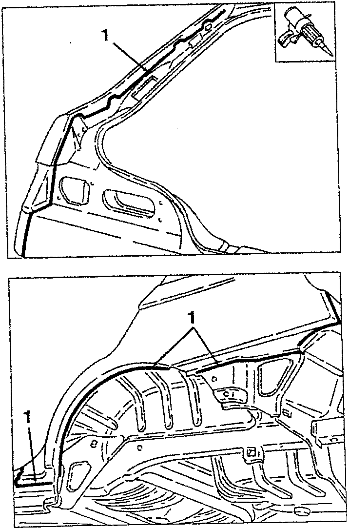 Illustration showing application of sealant along the joint of mudguard panels