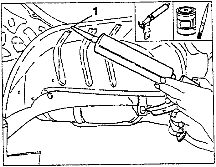 Applying sealant to engine hood hinge area