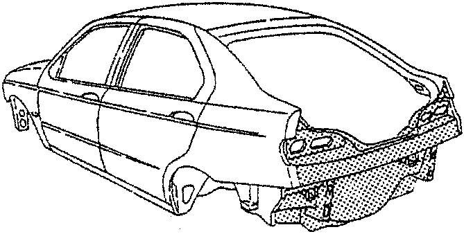 Illustration showing rear panel with sound-deadening panels marked 1 and 2, and tools for application