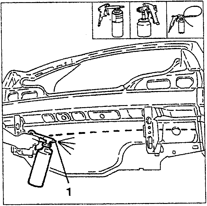 Diagram showing application of underbody protection spray on a car's rear panel