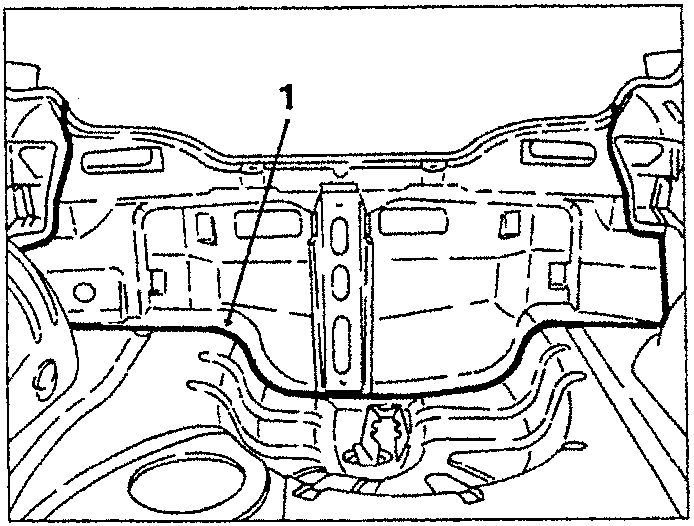 Diagram showing underbody components with a part labeled 1