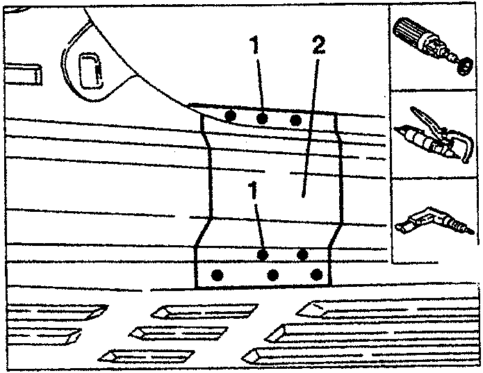 Welding spots on centre pillar frame and underdoor frame