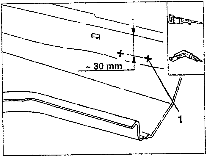 Diagram showing welding spot removal with specified distance