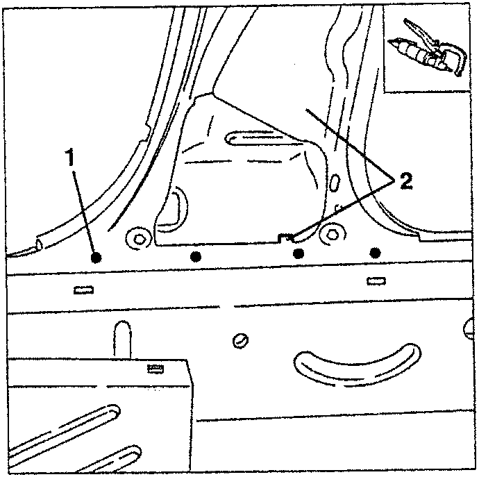Diagram showing removal of welding spots and centre pillar with tools