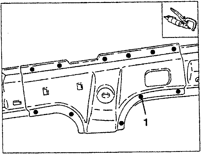 Diagram showing removal of welding spots from inner centre pillar trim