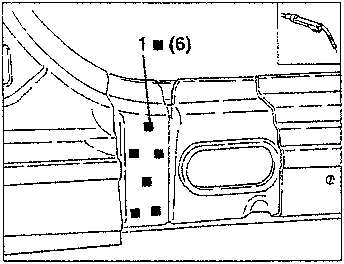 Diagram showing welding area with numbered parts