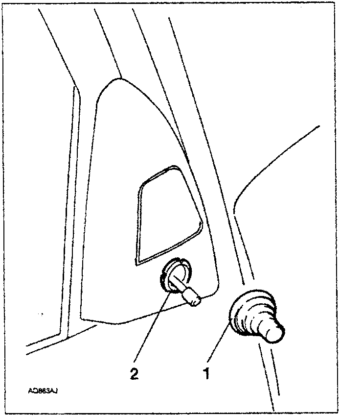 Diagram showing two screws labeled 1 and 2 on a door panel