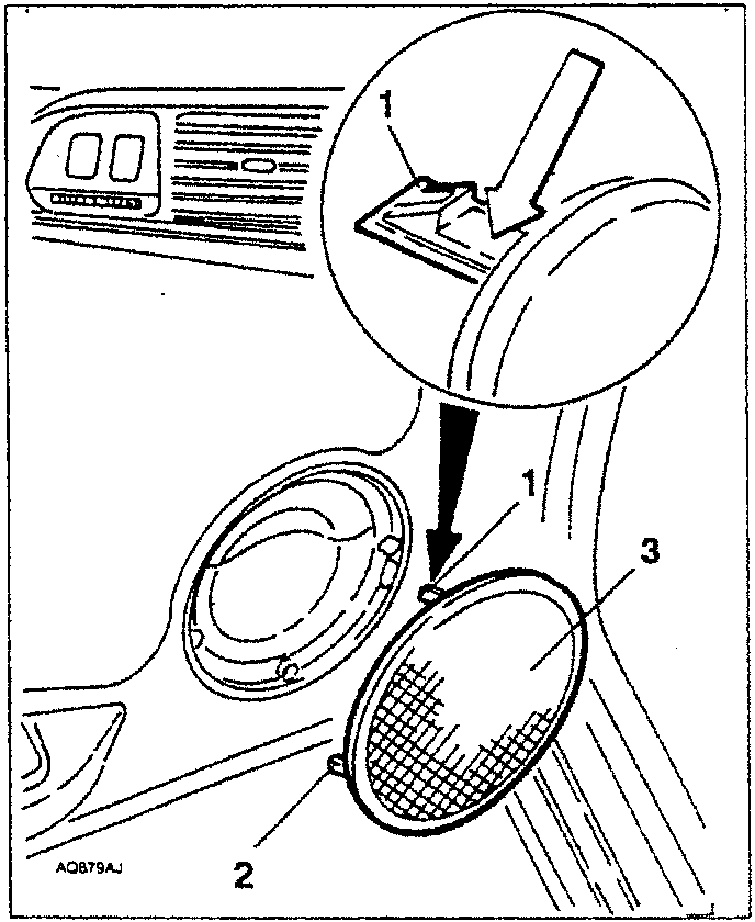 Diagram showing how to press and release catch teeth on speaker cover plate