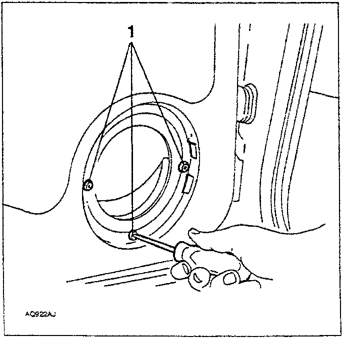 Diagram showing screwdriver loosening three screws on speaker compartment
