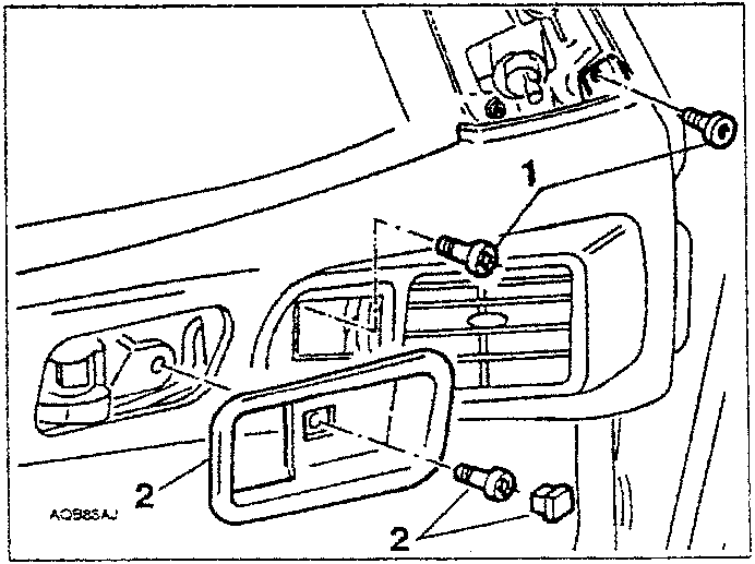 Diagram showing removal of screws under rearview mirror plate and door opening handle plate