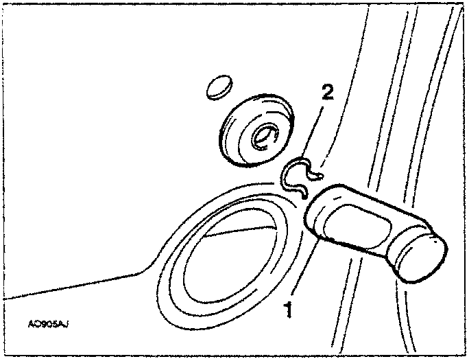 Diagram showing removal of window winder handle and catch clip.