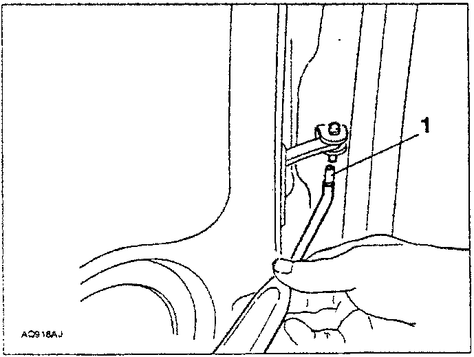Diagram showing a hand removing a door check rod pin labeled 1.