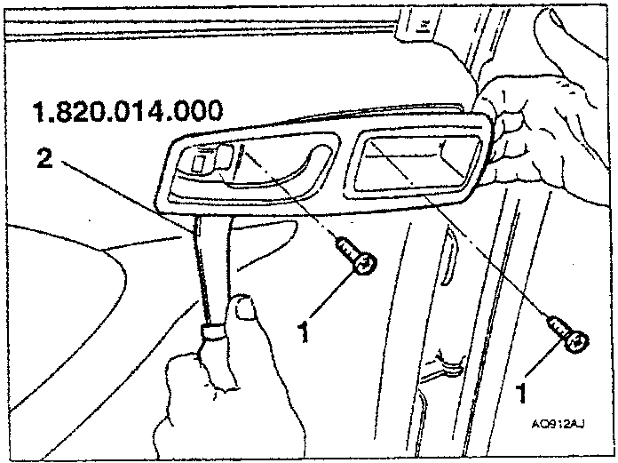 Diagram showing door handle plate removal with tool number and numbered parts