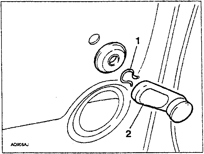 Diagram showing removal of catch clip and window winder handle