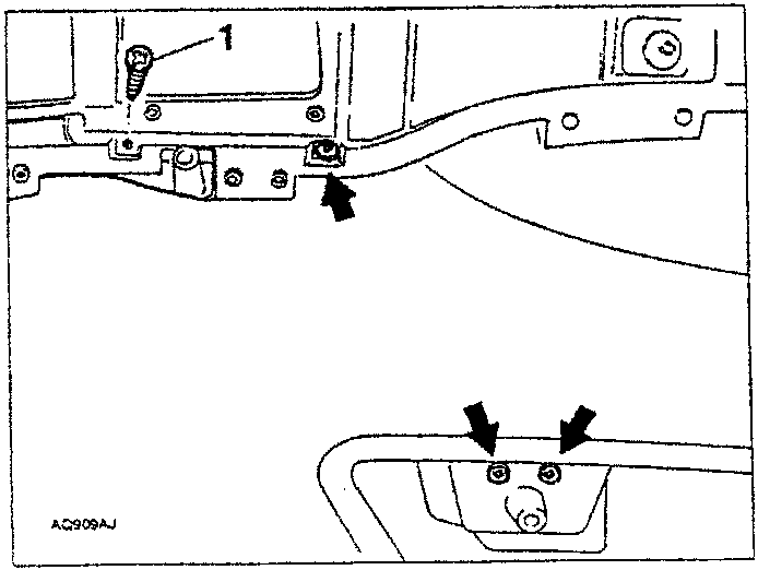 Diagram showing screws fastening armrest handle