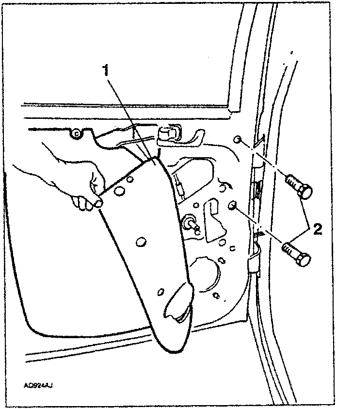 Door panel with opaline partially detached and screws removed