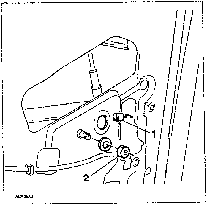 Diagram showing components G and 2 for rear door window winding device
