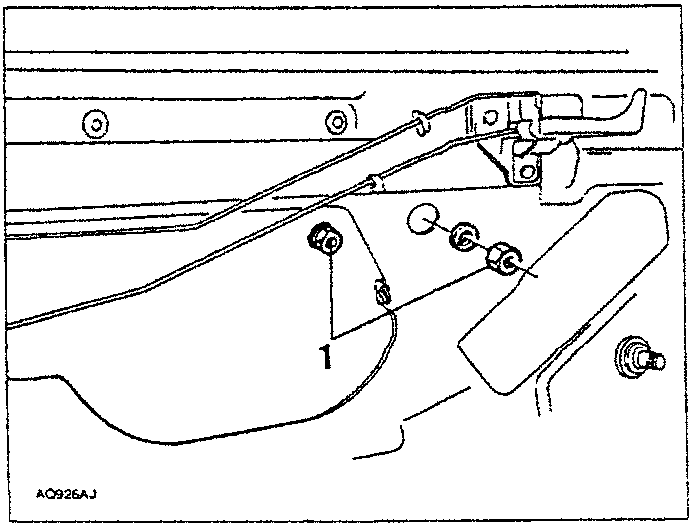 Diagram showing various bolts and screws for rear door window winding device removal