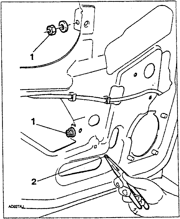 Diagram showing tools removing nuts from window winding device