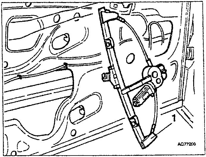 Diagram showing window winding device being pulled out from inside door panel