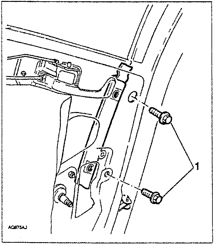 Diagram showing two front glass guide fastening screws