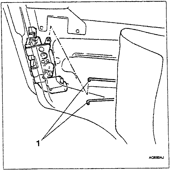 Diagram showing lock mechanism with rods disconnected, labeled 1