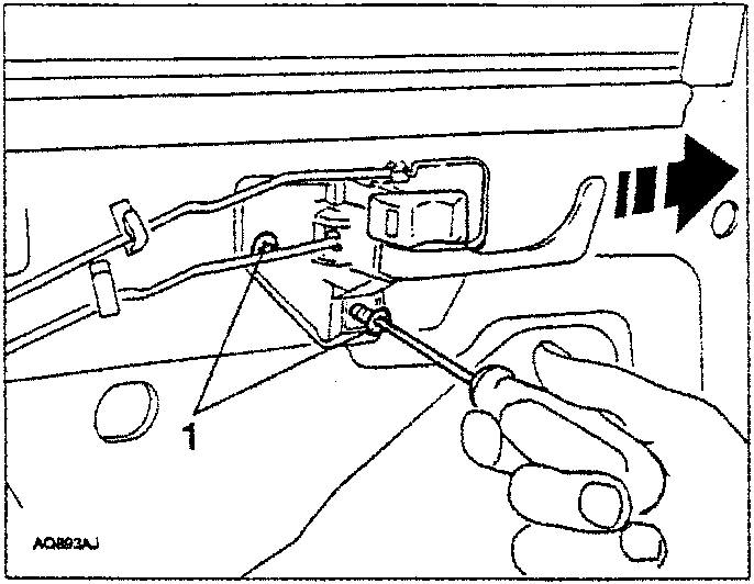 Diagram showing hands using a tool to free rods from fastening clamps and remove inner handle.