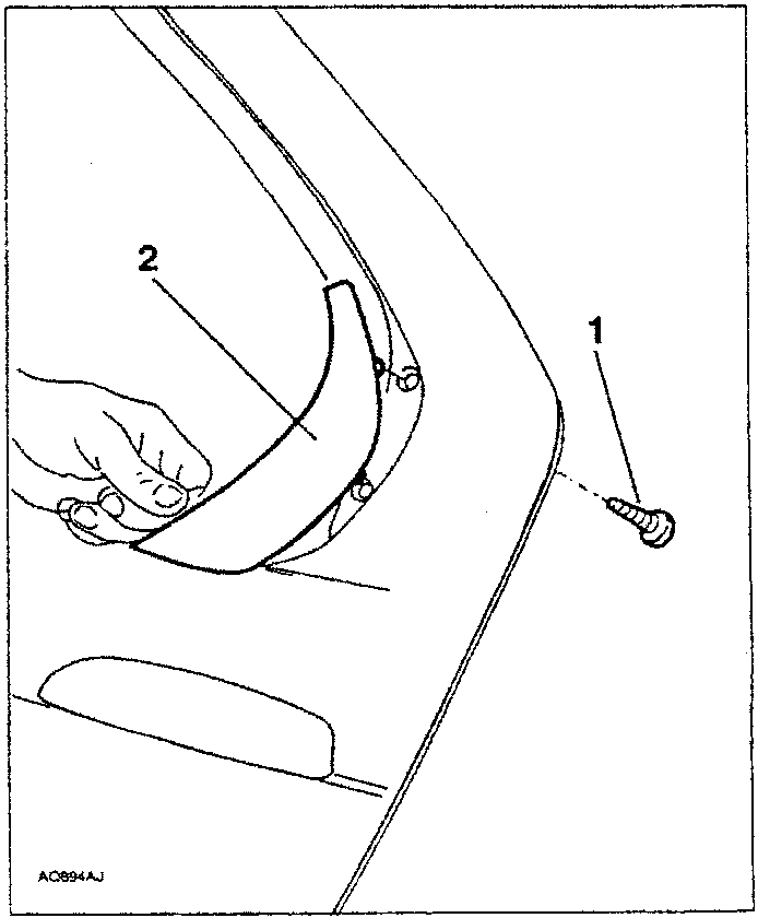 Diagram showing a hand removing a rear door outer angle plate with screws.