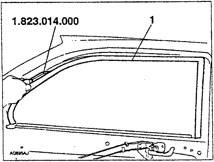 Diagram showing removal of rear door trim moulding with tool 1.823.014.000