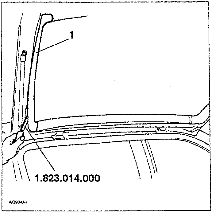 Diagram showing removal of left side trim using tool 1.823.014.000