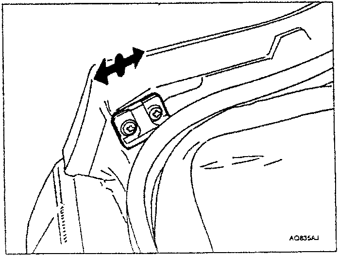 Diagram showing two arrows indicating adjustment movement for a car's tailgate buffer, with part number '1' indicated