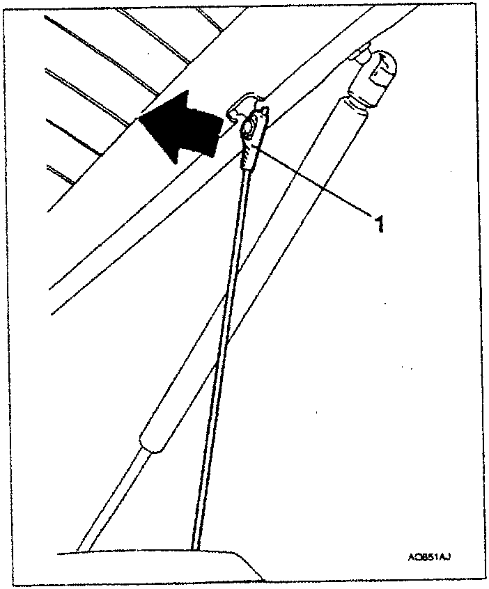 Diagram showing release of rear screen support with tool 1.823.014.000