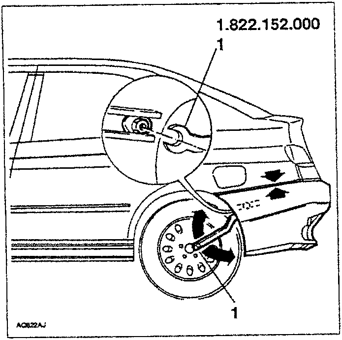 Diagram showing adjustment of bumper on eccentric side guides with tool 1.822.152.000