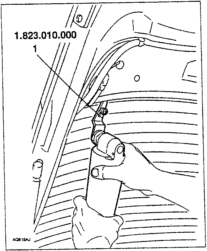 Illustration showing an electric cutter with blade 1.823.010.000 cutting sealant from inside the tailgate.