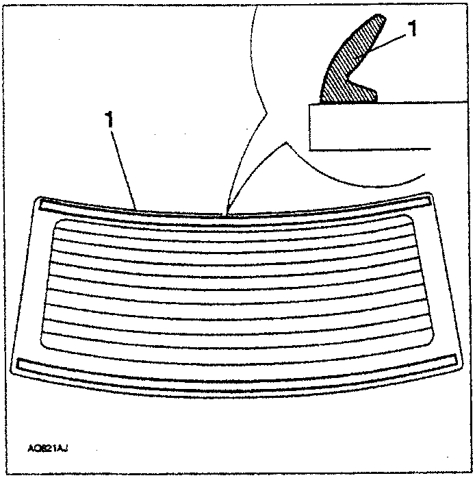 Diagram showing the installation of a rear screen trim piece onto a vehicle body panel.