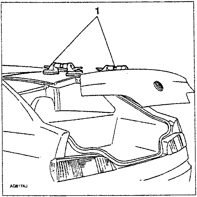 Shows rear windshield wiper motor mounting bracket location