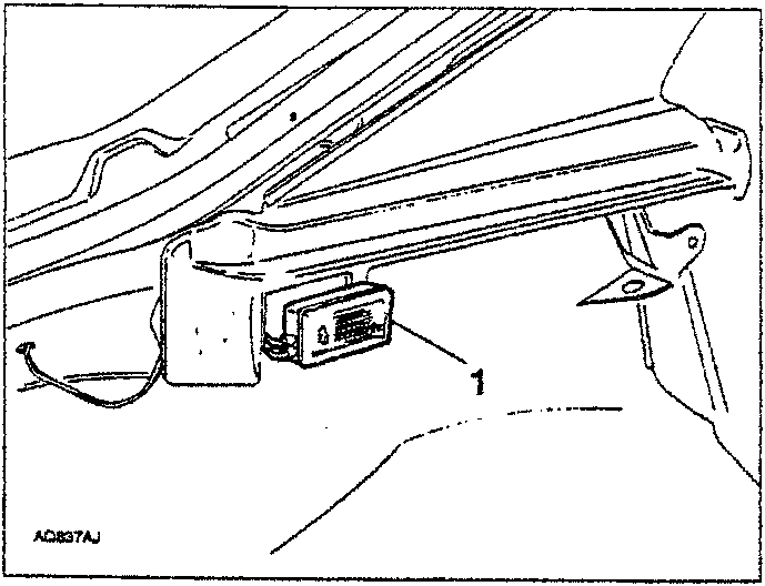 Courtesy light removal diagram showing hand disconnecting wires from unit labeled 1