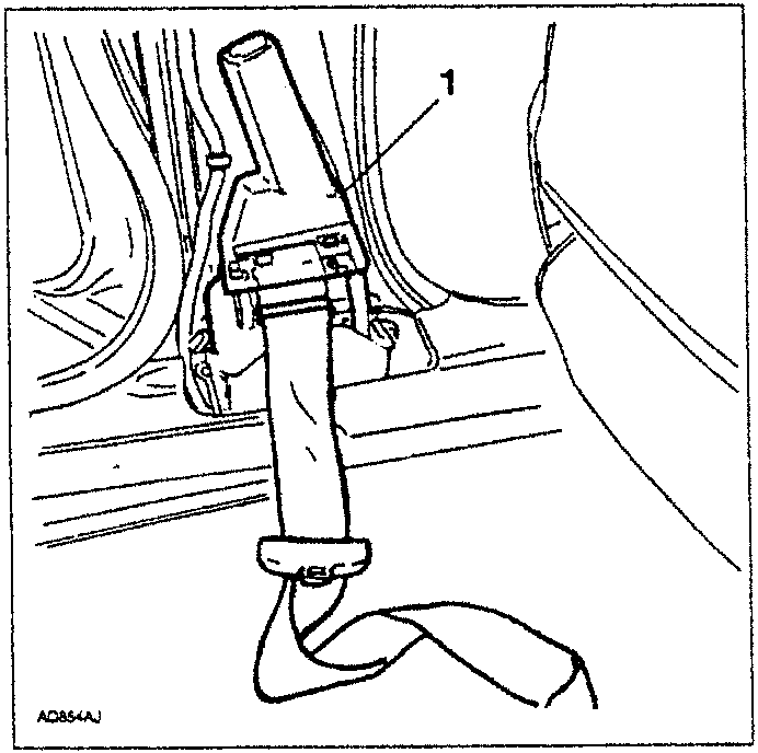 Diagram showing the pretensioner being removed from its mounting point, with part number 1 indicated