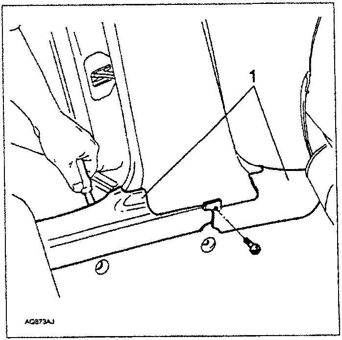 Diagram showing a hand using a tool to prise a pillar cover away from the car body, with part number 1 indicated