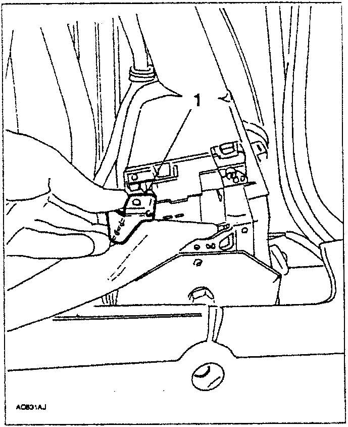 Diagram showing hand separating inner bracket from retainer pin on inertia reel to disable pretensioner