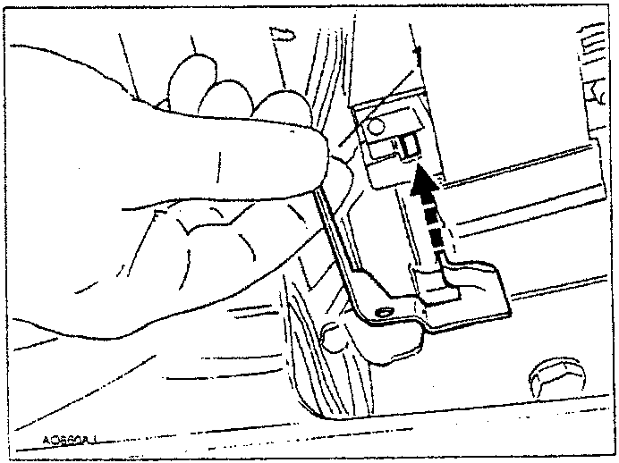 Diagram showing hand pressing inner bracket against spring to release security device