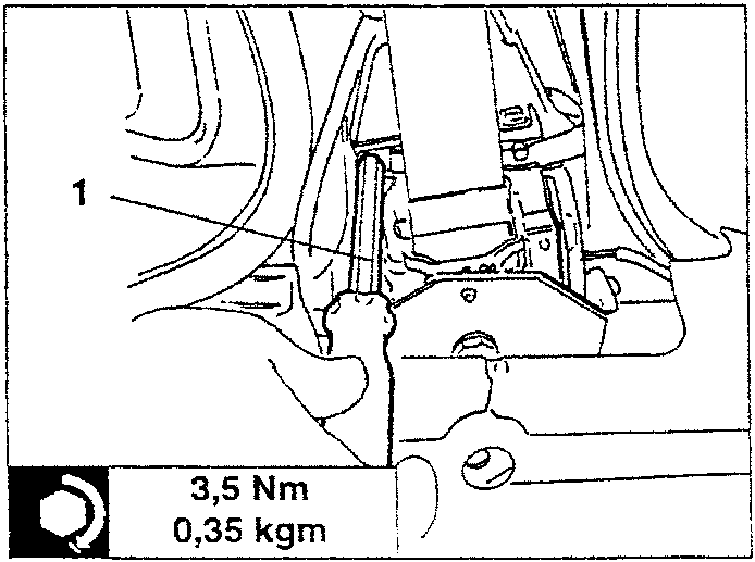 Diagram showing screw fastening pretensioning device safety bracket with torque specification
